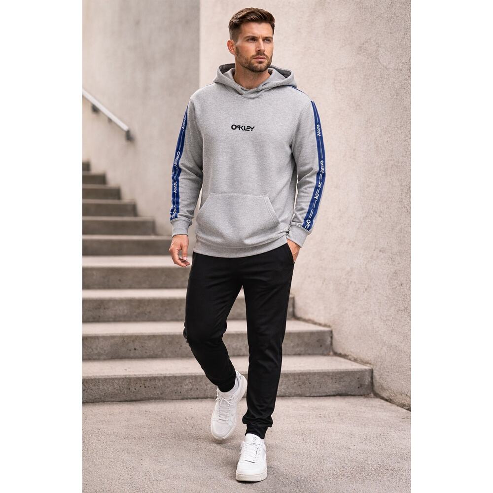 Oakley Logo Tape Hooded Fleece Hoodie Granite Heather Mens L New w/ Tags
